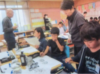 相模原市夢の丘小学校　学童水墨画教室　情景